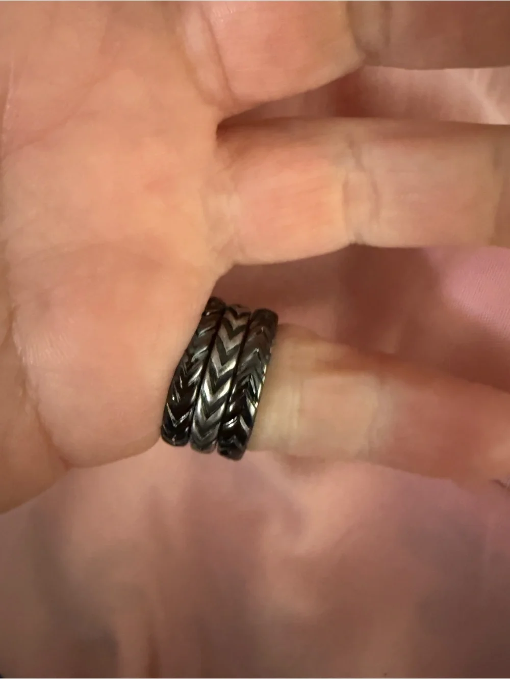 Black and Silver-Tone Braided Pattern Spinner Ring